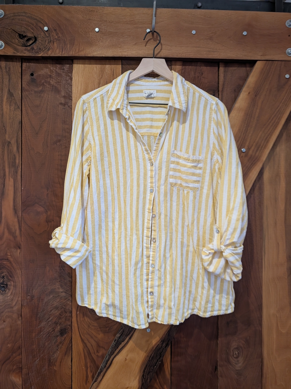 Nicole Miller Yellow and White Striped Button-Down Shirt